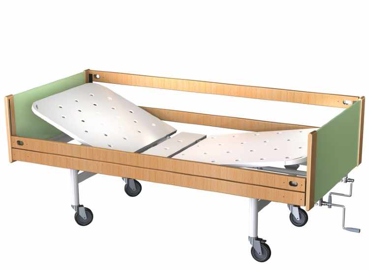 Кровать медицинская функциональная двухсекционная кф2-01-мск с винтовой регулировкой на колесах спинки-дерево ложе-метал код мск-6102
