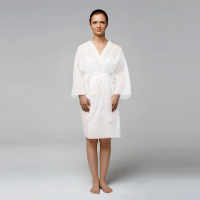 Халат кимоно одноразовый с длинными рукавами (спанлейс) цвет белый 5 шт/уп.