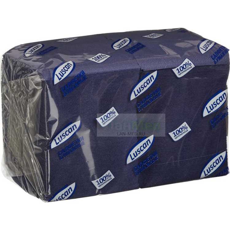 Салфетки бумажные синие 1-слойные Luscan Profi Pack 24х24 см, 400 штук в упаковке