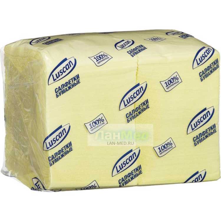 Салфетки бумажные желтые 1-слойные Luscan Profi Pack 24х24 см, 400 штук в упаковке