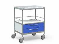 Столик медицинский процедурный с 2 полками и 2 выдвижными ящиками на колесах бт-стн2-340 голубой