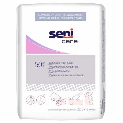 Seni - рукавички для мытья с водонепроницаемой плёнкой, 50 шт.