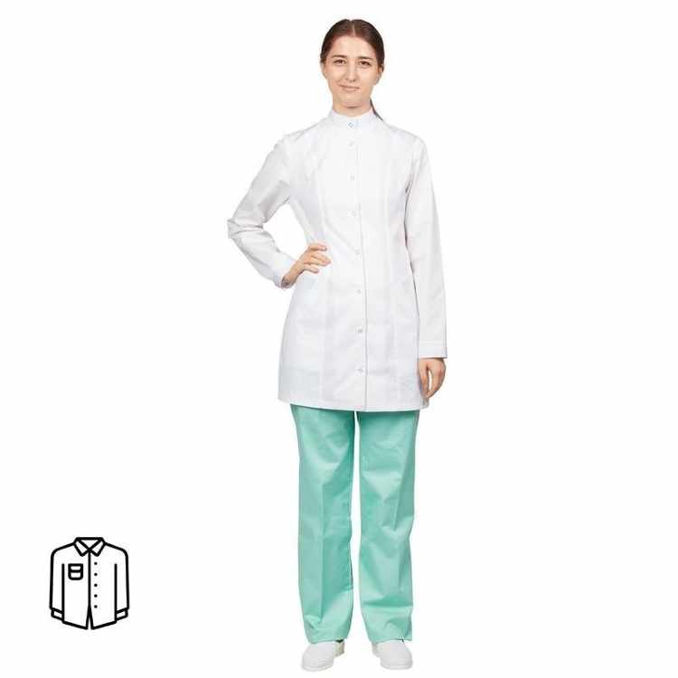 Блуза медицинская женская удлиненная м13-БЛ длинный рукав белая (размер 60-62, рост 170-176)