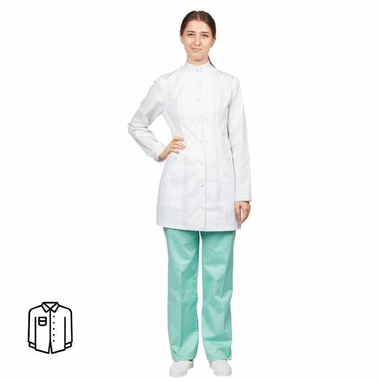 Блуза медицинская женская удлиненная м13-БЛ длинный рукав белая (размер 56-58, рост 158-164)
