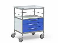 Столик медицинский процедурный с 2 полками и 3 выдвижными ящиками на колесах бт-стн3-341 голубой