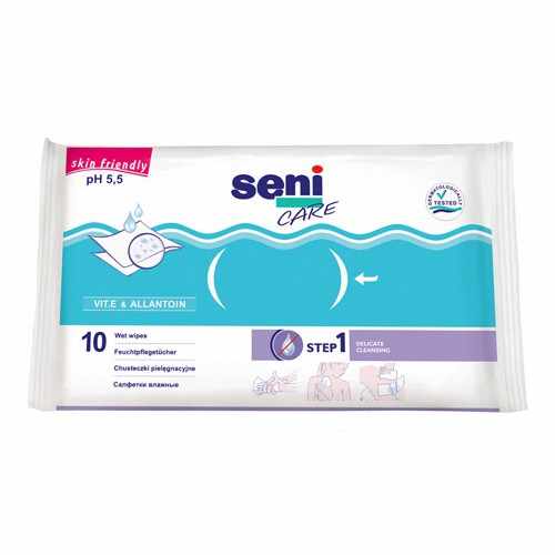 Seni Care - влажные салфетки с витамином Е и аллантоином, 10 шт.