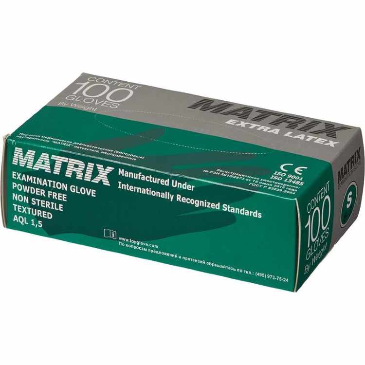 Перчатки медицинские латексные нестерильные Matrix Extra 50 пар размер S (текстурированные, неопудренные)