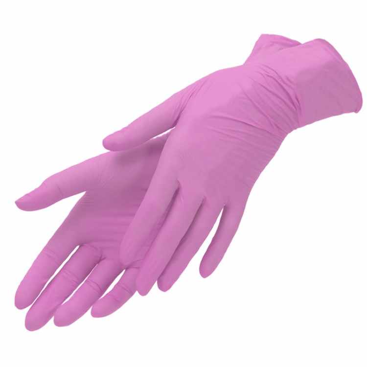 Перчатки нитриловые текстурированные на пальцах, XS, розовые