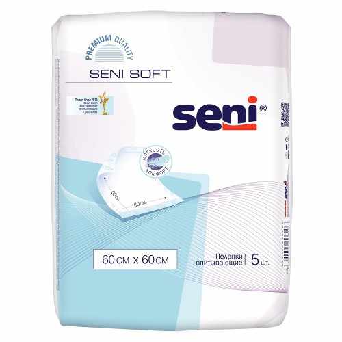 Seni Soft / Сени Софт - одноразовые впитывающие пелёнки, размер 60x60 см, 5 шт.