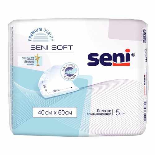 Seni Soft / Сени Софт - одноразовые впитывающие пелёнки, размер 40x60 см, 5 шт.