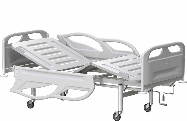 Кровать медицинская функциональная трехсекционная кфЗ-01-мск с винтовой регулировкой на колесах спинки и ложе-пластик код мск-3103