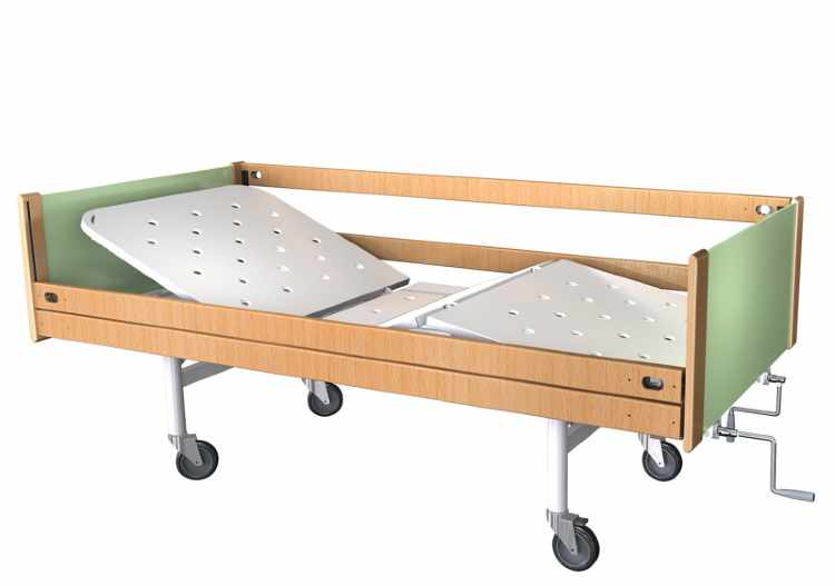 Кровать медицинская функциональная трехсекционная кф3-01-мск с винтовой регулировкой на колесах спинки-дерево ложе-метал код мск-6103