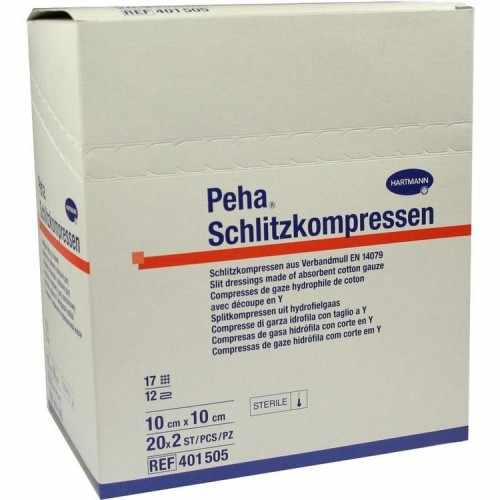 Peha Schlitzkompressen steril / Пеха Шлицкомпрессен стерил - стерильная нетканая салфетка с Y-образным вырезом, 10 см x 10 см, 17 нитей, 20 x 2 шт