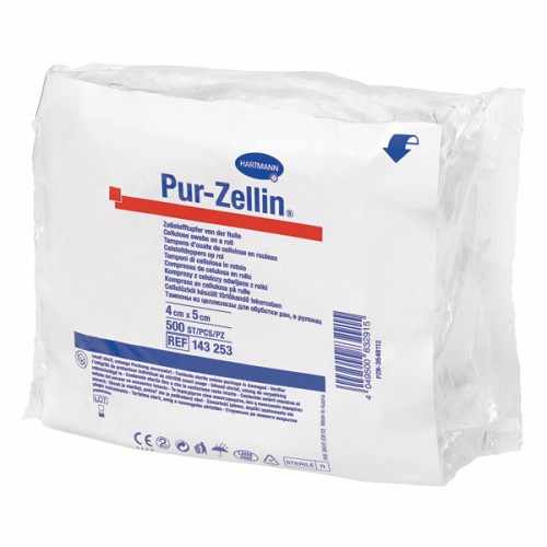 Pur-zellin steril / Пур-целлин стерил - тампоны-подушечки из креп.бумаги, 4 х 5 см; 1 х 500 шт, стерильные