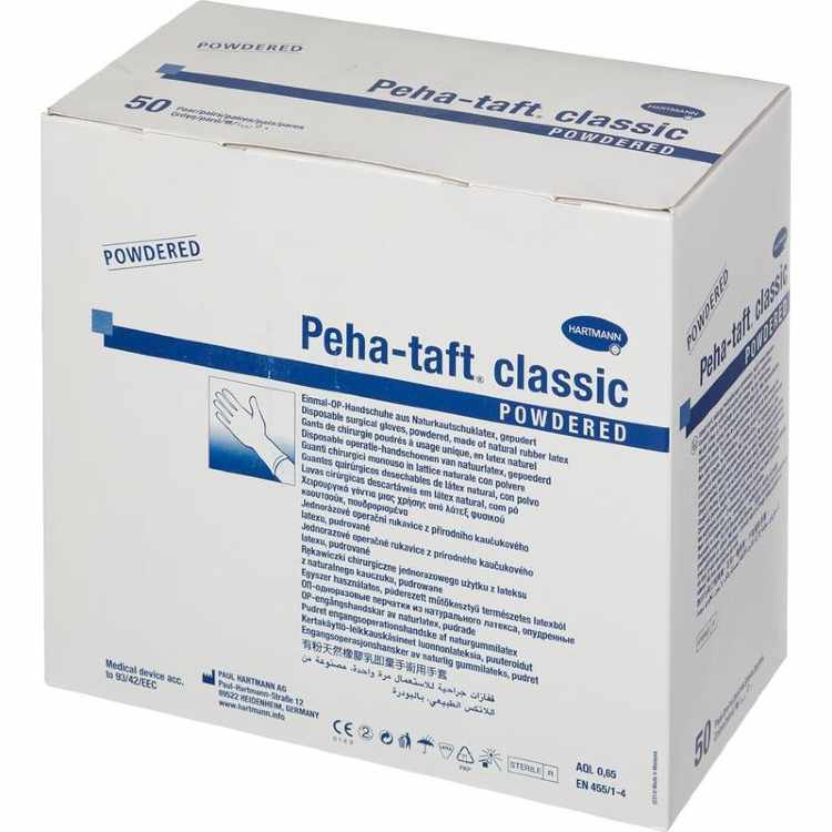 Перчатки медицинские хирургические латексные стерильные PEHA-TAFT Classic опудренные ПАФ, размер 7,0 (50 пар в упаковке)